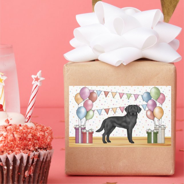Black Labrador Retriever Lab Dog Colourful Birthda Rectangular Sticker (Party)