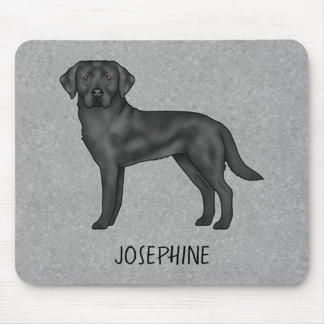 Black Labrador Retriever Lab Dog Custom Name Grey Mouse Mat (Front)