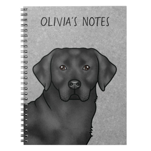 Black Labrador Retriever Lab Dog Custom Name Grey Notebook (Front)