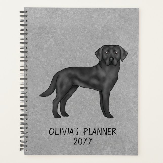 Black Labrador Retriever Lab Dog Custom Text Grey Planner (Front)