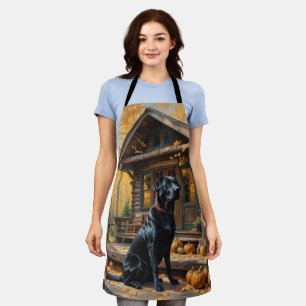 Black Labrador Retriever Log Cabin Autumn Apron