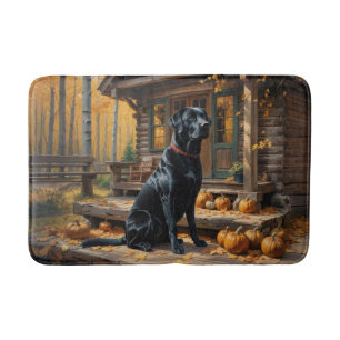 Black Labrador Retriever Log Cabin Autumn Bath Mat