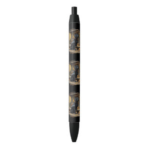Black Labrador Retriever Log Cabin Autumn Black Ink Pen