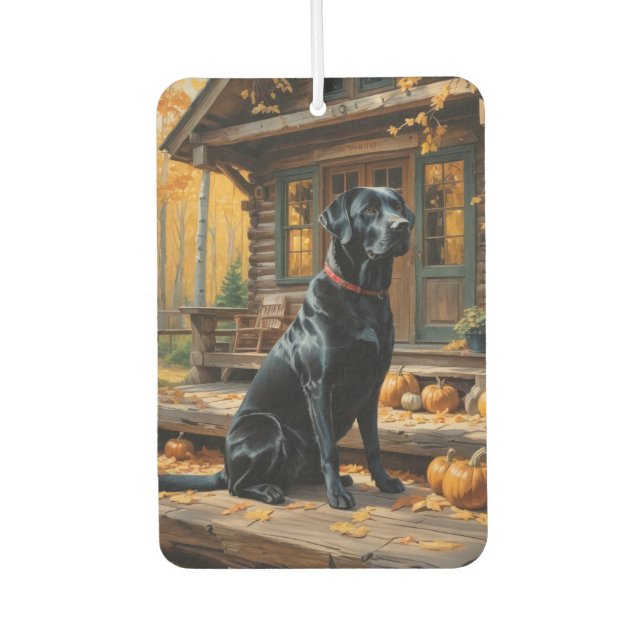Black Labrador Retriever Log Cabin Autumn Car Air Freshener (Front)