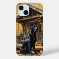 Black Labrador Retriever Log Cabin Autumn