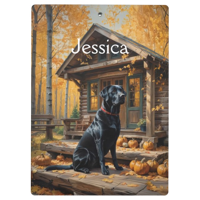 Black Labrador Retriever Log Cabin Autumn Clipboard (Back)