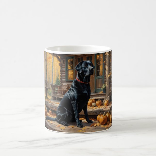 Black Labrador Retriever Log Cabin Autumn Coffee Mug (Center)