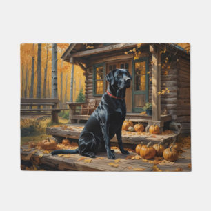 Black Labrador Retriever Log Cabin Autumn Doormat