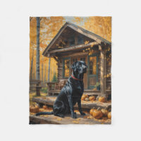 Black Labrador Retriever Log Cabin Autumn