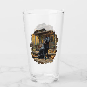 Black Labrador Retriever Log Cabin Autumn Glass