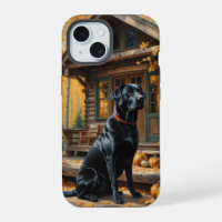 Black Labrador Retriever Log Cabin Autumn
