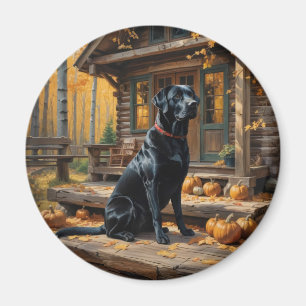 Black Labrador Retriever Log Cabin Autumn Magnet