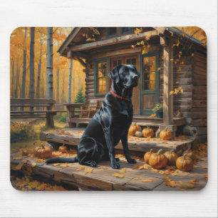 Black Labrador Retriever Log Cabin Autumn Mouse Mat