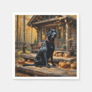 Black Labrador Retriever Log Cabin Autumn Napkin