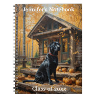 Black Labrador Retriever Log Cabin Autumn