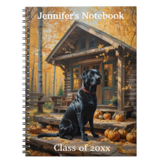 Black Labrador Retriever Log Cabin Autumn Notebook