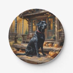 Black Labrador Retriever Log Cabin Autumn Paper Plate