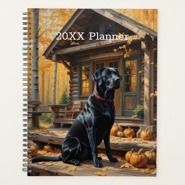 Black Labrador Retriever Log Cabin Autumn Planner (Front)