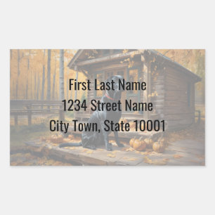 Black Labrador Retriever Log Cabin Autumn Rectangular Sticker