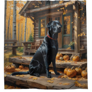 Black Labrador Retriever Log Cabin Autumn Shower Curtain