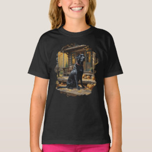 Black Labrador Retriever Log Cabin Autumn T-Shirt