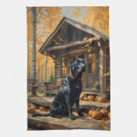 Black Labrador Retriever Log Cabin Autumn