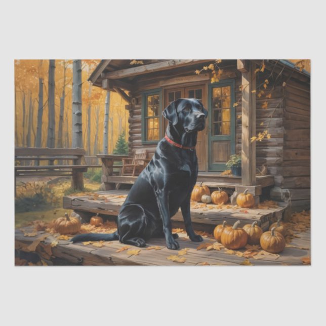 Black Labrador Retriever Log Cabin Autumn Tissue Paper (Front)