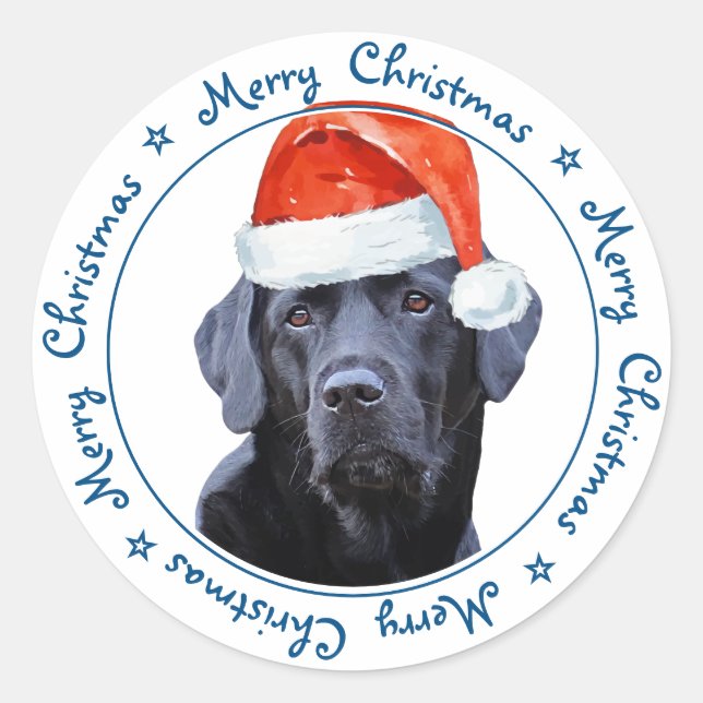Black Labrador Retriever Merry Christmas Cute Dog Classic Round Sticker (Front)