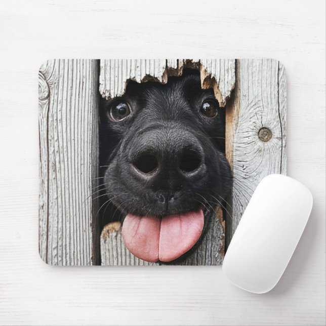 Black Labrador Retriever Nose In Wood Hole Mouse Mat (With Mouse)