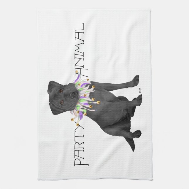 Black Labrador Retriever Party Tea Towel (Vertical)