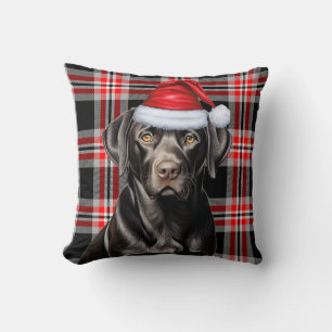 Black Labrador Retriever Plaid Christmas Holiday Cushion