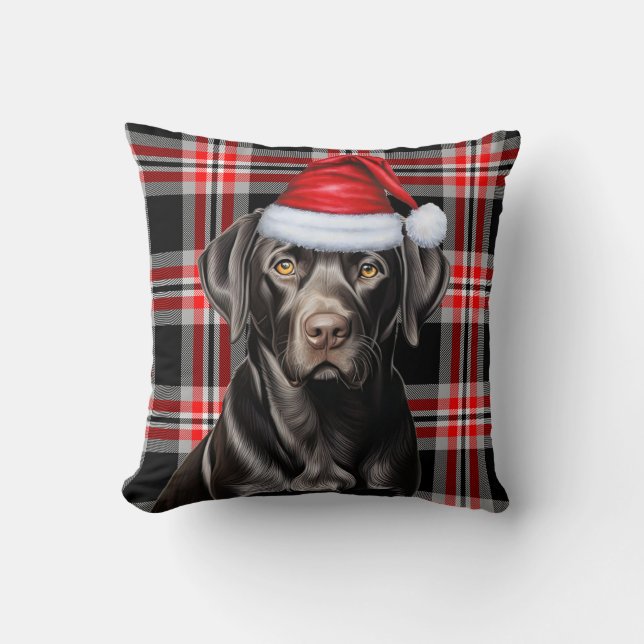 Black Labrador Retriever Plaid Christmas Holiday Cushion (Front)