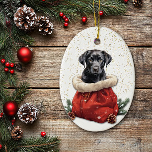 Black Labrador Retriever Puppy Christmas Gift Bag Ceramic Tree Decoration