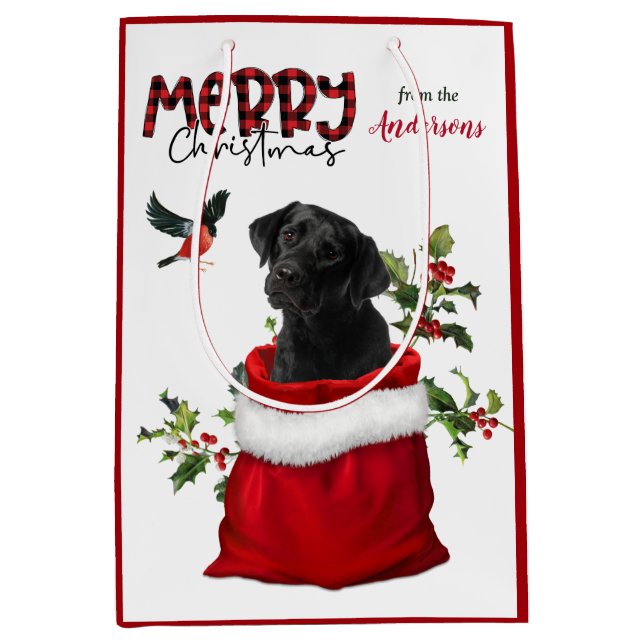 Black Labrador Retriever Puppy Dog Christmas Medium Gift Bag (Front)