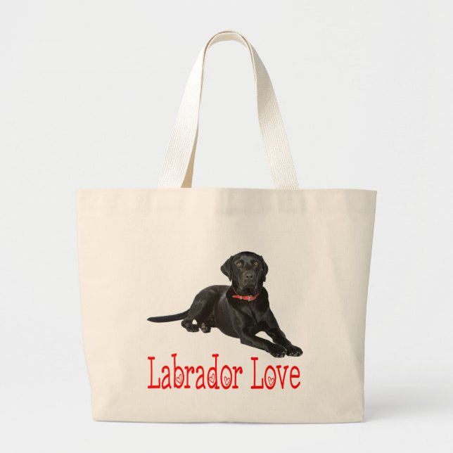 Black Labrador Retriever Puppy Dog Love Large Tote Bag (Front)