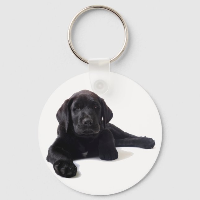 Black Labrador Retriever Puppy Key Ring (Front)