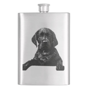 Black Labrador Retriever puppy T-Shirt Throw Pil Hip Flask
