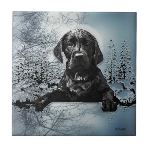 Black Labrador Retriever  puppy  T-Shirt Throw Pil Tile