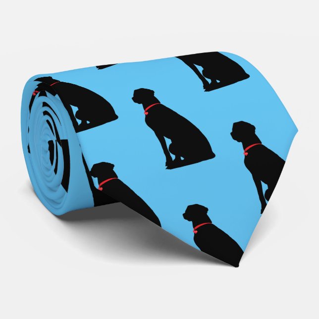 Black Labrador Retriever Red Heart Heart Blue Tie (Rolled)