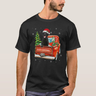 Black Labrador Retriever Ride Red Truck Christmas T-Shirt