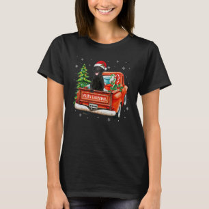 Black Labrador Retriever Ride Red Truck Christmas T-Shirt