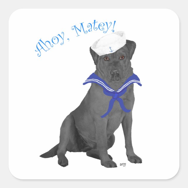 Black Labrador Retriever Sailor Square Sticker (Front)
