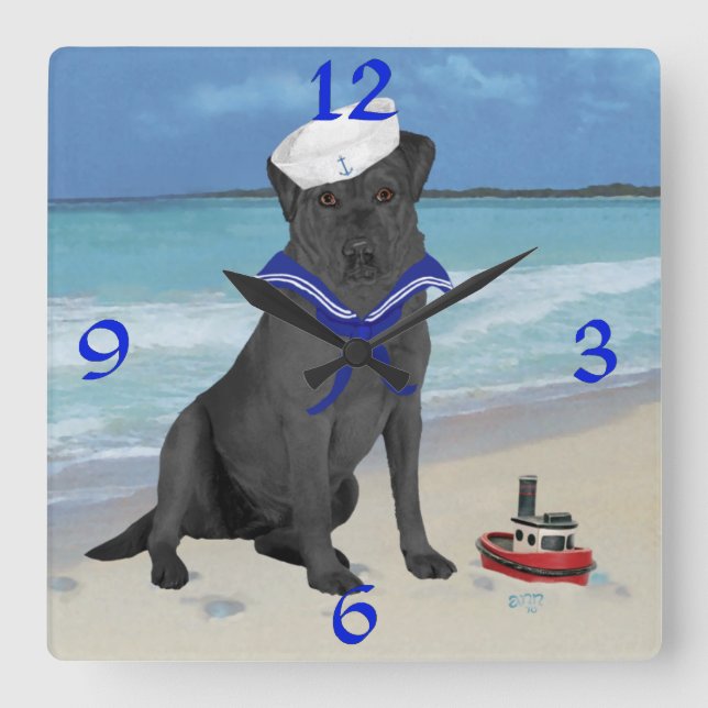 Black Labrador Retriever Sailor Square Wall Clock (Front)