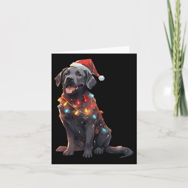 Black Labrador Retriever Santa Hat Christmas Light Card (Front)