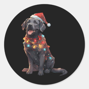 Black Labrador Retriever Santa Hat Christmas Light Classic Round Sticker