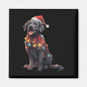 Black Labrador Retriever Santa Hat Christmas Light Magnet