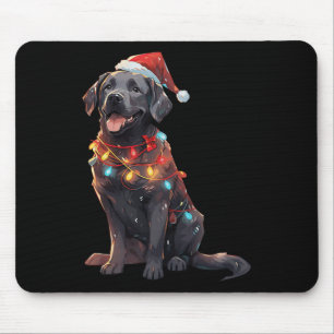 Black Labrador Retriever Santa Hat Christmas Light Mouse Mat