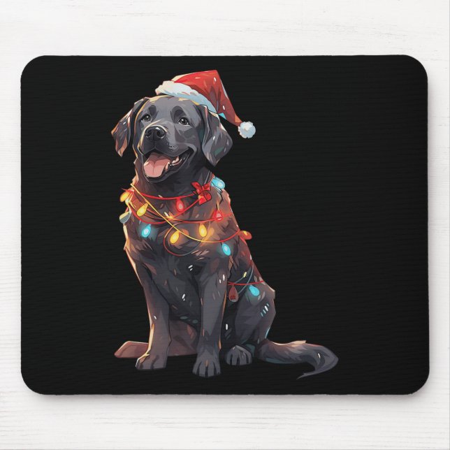 Black Labrador Retriever Santa Hat Christmas Light Mouse Mat (Front)