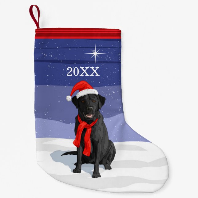 Black Labrador Retriever Santa Hat & Scarf Small Christmas Stocking (Front)