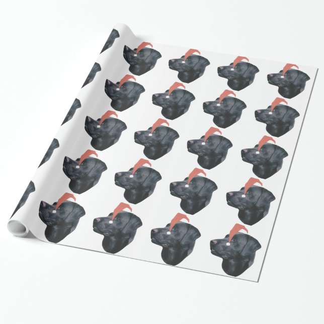 Black Labrador Retriever Santa Hat Wrapping Paper (Unrolled)